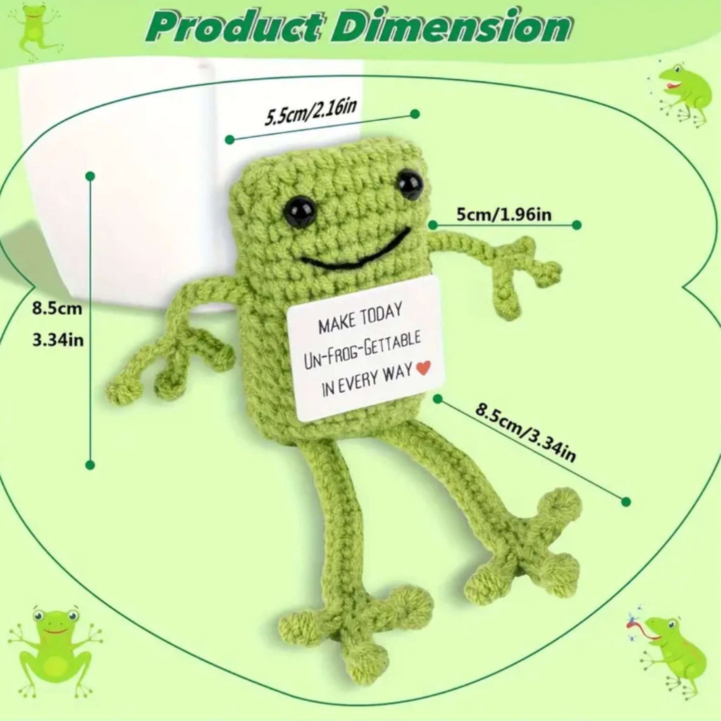 Handcrafted Crochet Amigurumi Smiling Frog Plush with Inspirational Message Sign - Chopolino