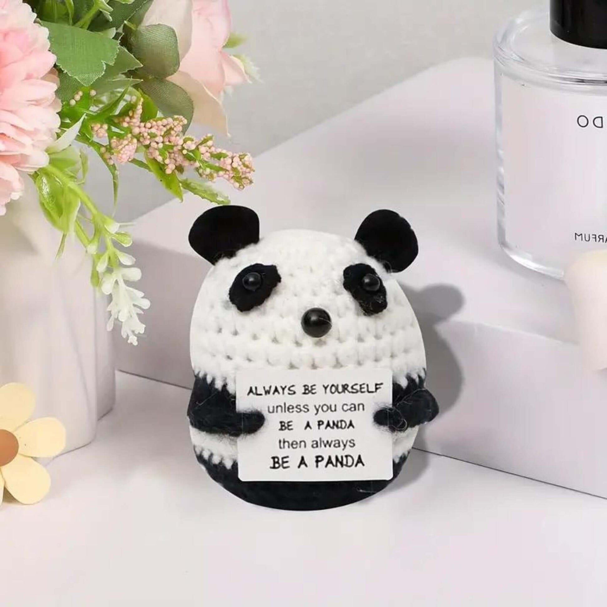 Handmade Emotional Support Crochet Panda Amigurumi Ornament with Inspirational Message Sign - Chopolino