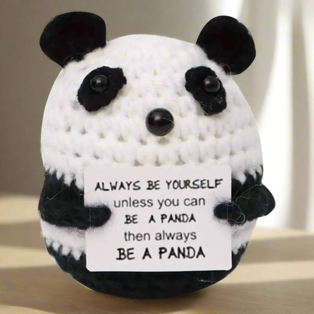 Handmade Emotional Support Crochet Panda Amigurumi Ornament with Inspirational Message Sign - Chopolino