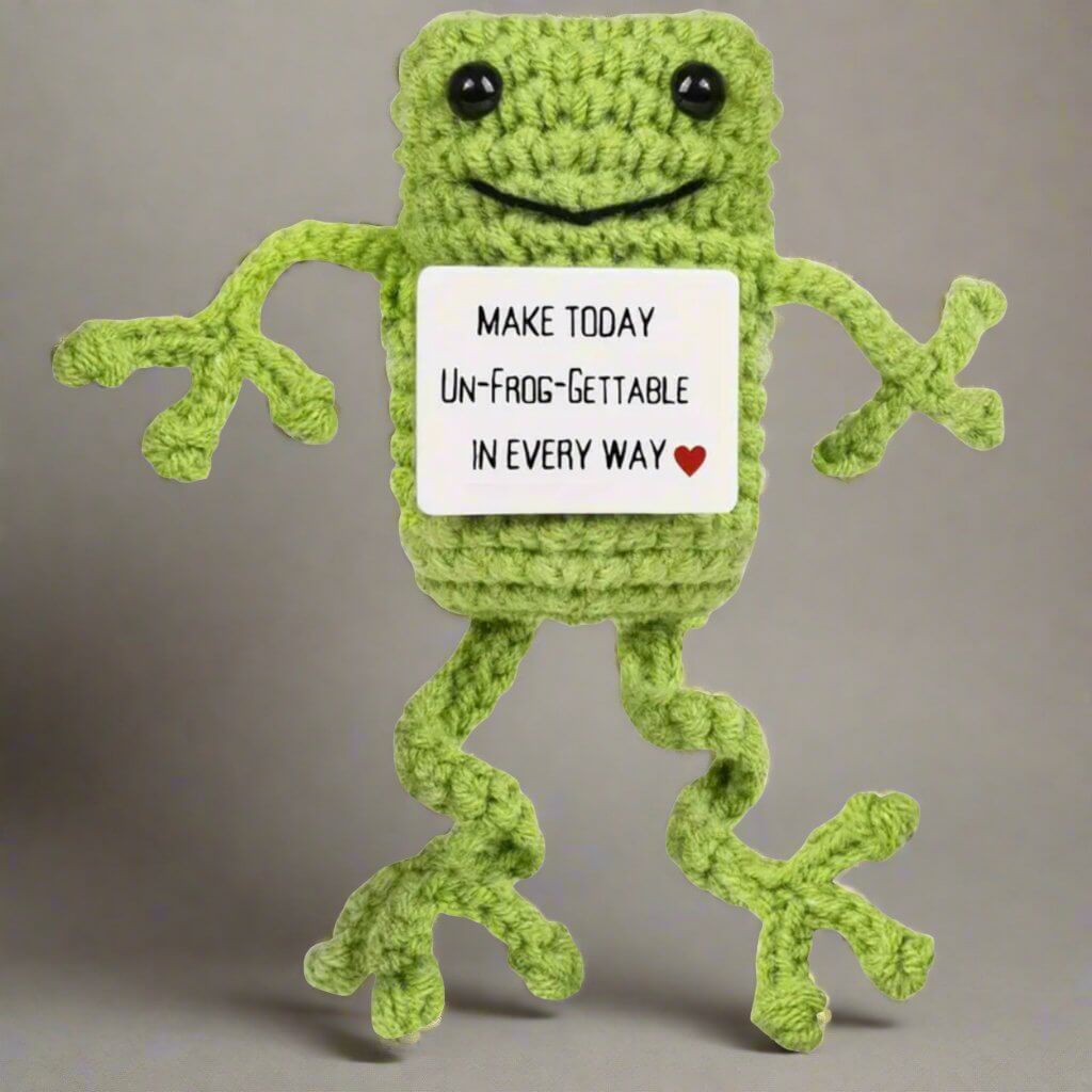 Positive Frog - Mini Amigurumi Doll With Affirmation Card - Handmade - Chopolino